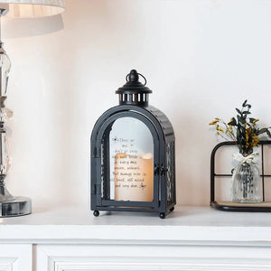 11-inch black memorial lantern by JHY DESIGN with glass door and automatic timer