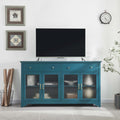 65' TV Console, Storage Buffet Cabinet, Sideboard with Glass Door and Adjustable Shelves, Console Table, Teal Blue
