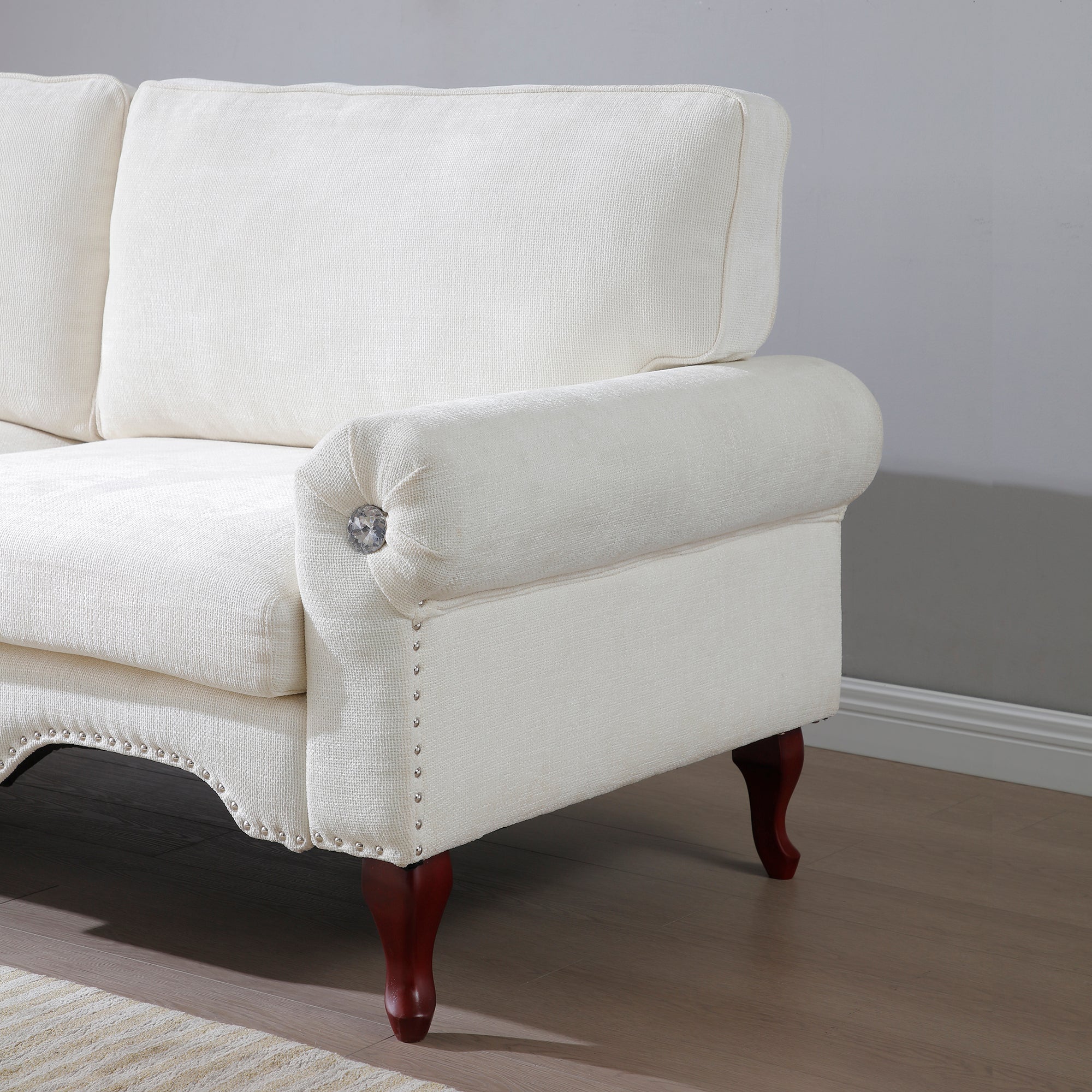 66-Inch Modern Velvet Loveseat Sofa with Wooden Legs & Crystal button and Copper Nail, Tufted Backrest, Perfect for Living Room, Bedroom, or Office (Beige)