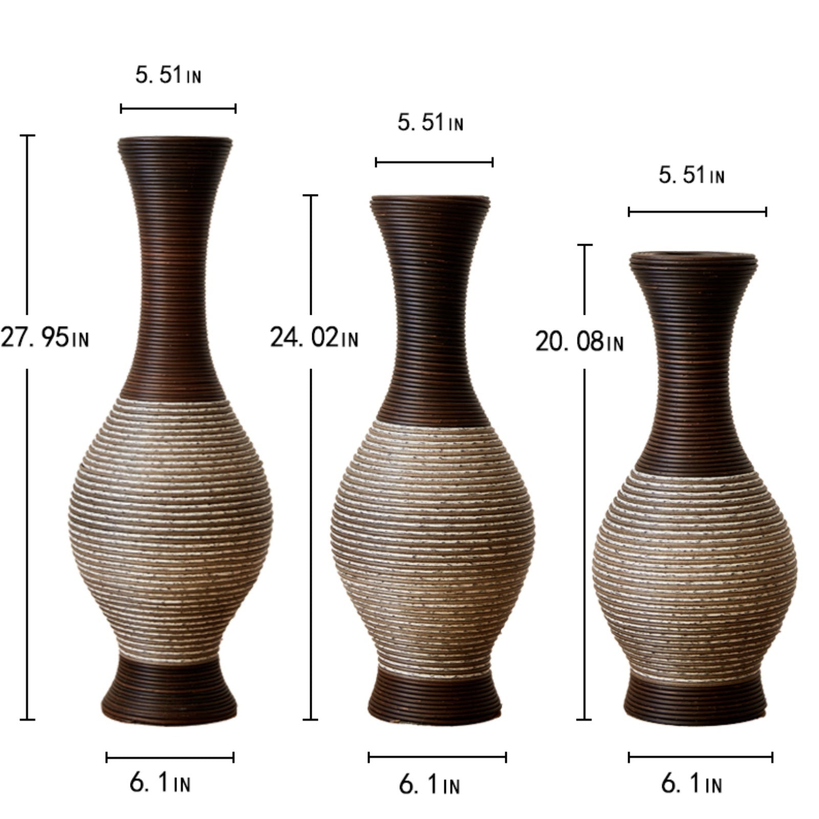Desktop Vase, Brown Decorative Floor Vase, Classic and Neat Floor Vase, High Independent Flower Stand, Artificial Vine Vase, PVC Floor Vase, Home Decoration Flower Stand Set of 3 pieces