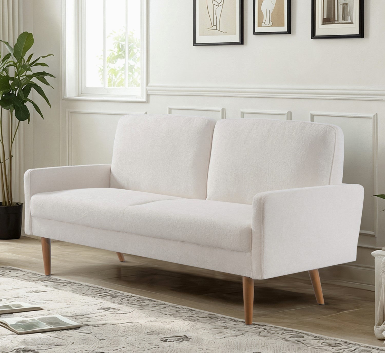 Velvet Sofa, European Style with Sleek Design, Modern & Vintage Flair, Upholstered 3 Seater Couch, Chic Living Room Furniture Seating for Home, Apartment or Office, Ivory