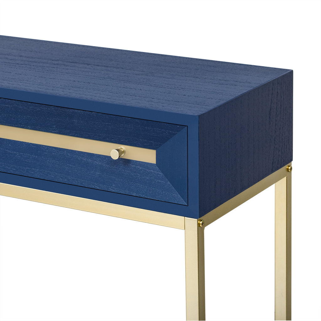 TREXM Entryway Table, Console Table with Two Drawers, Retro Hallway Table with Striking Geometric Design for Entryway and Living Room (Navy)