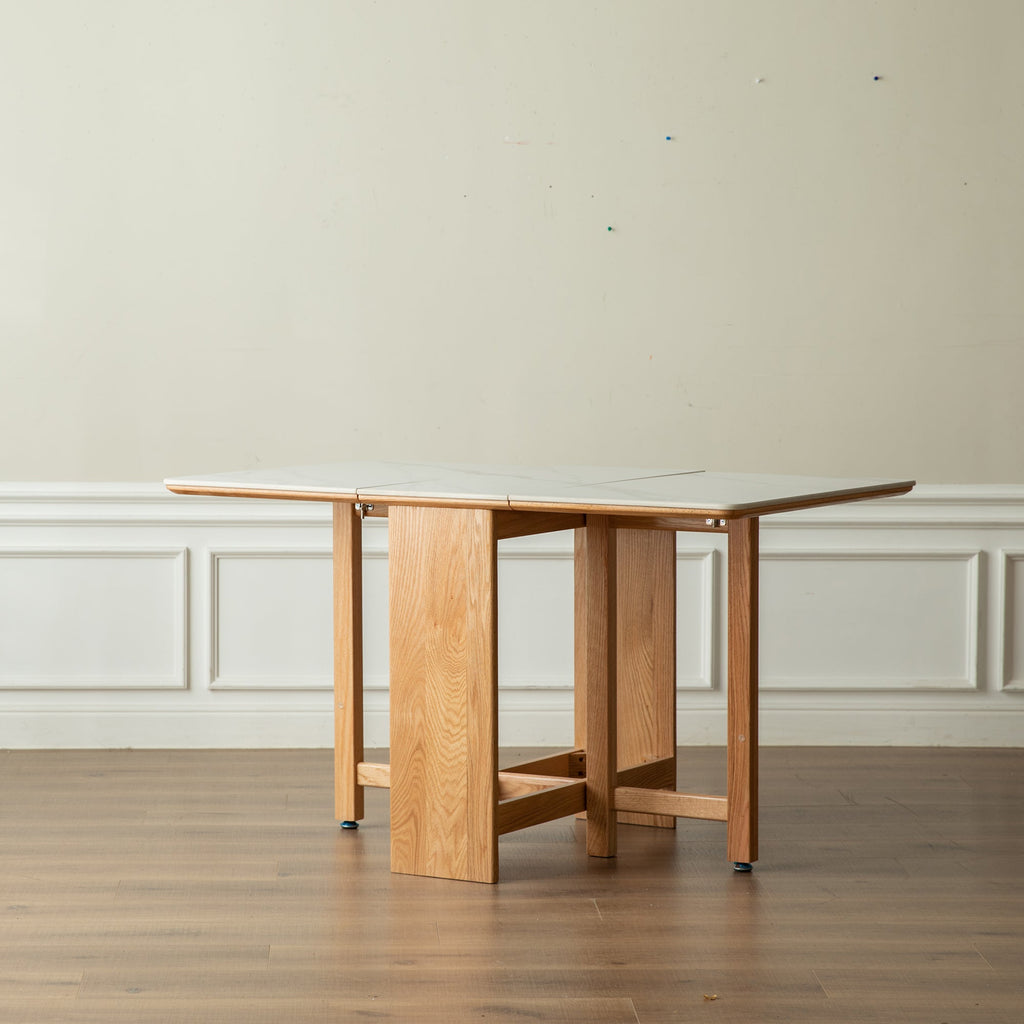 Natural Solid Oak Legs Extending Dining Table Rock Slab Top Extending Dining Table for 4-6 People Solid Wood Dining Table (Light Color)