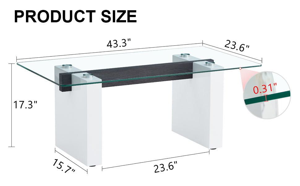 Modern minimalist transparent tempered glass coffee table , paired with white MDF decorative columns. Computer desk. Game table. CT-1546
