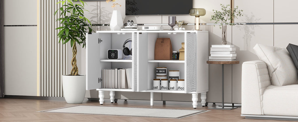 U-Can 47.2'' Modern TV Stand, Entertainment Center Media Console with 2 Spacious Storage Space, Solid Wood Legs and Anti-tip Device For Living room, Up to 43''