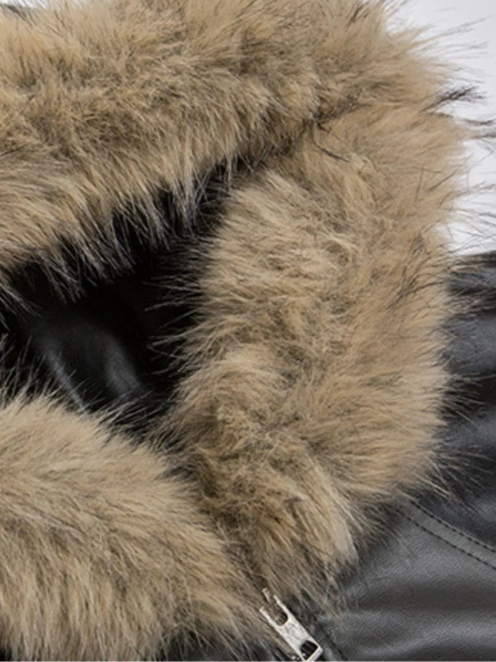Faux Fur Hooded Contrast Bomber Jacket