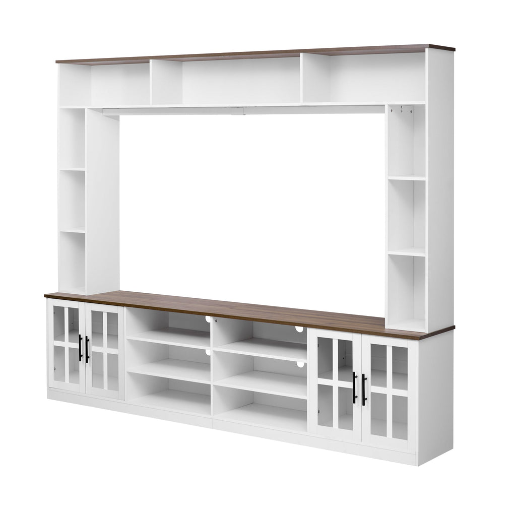 U-Can 95.5' W Wall Unit Entertainment Center with Bookshelves for TVs up to 80', Modern TV Stand Media Console with Cabinets, Tempered Glass Doors and Adjustable Shelves for Living Room