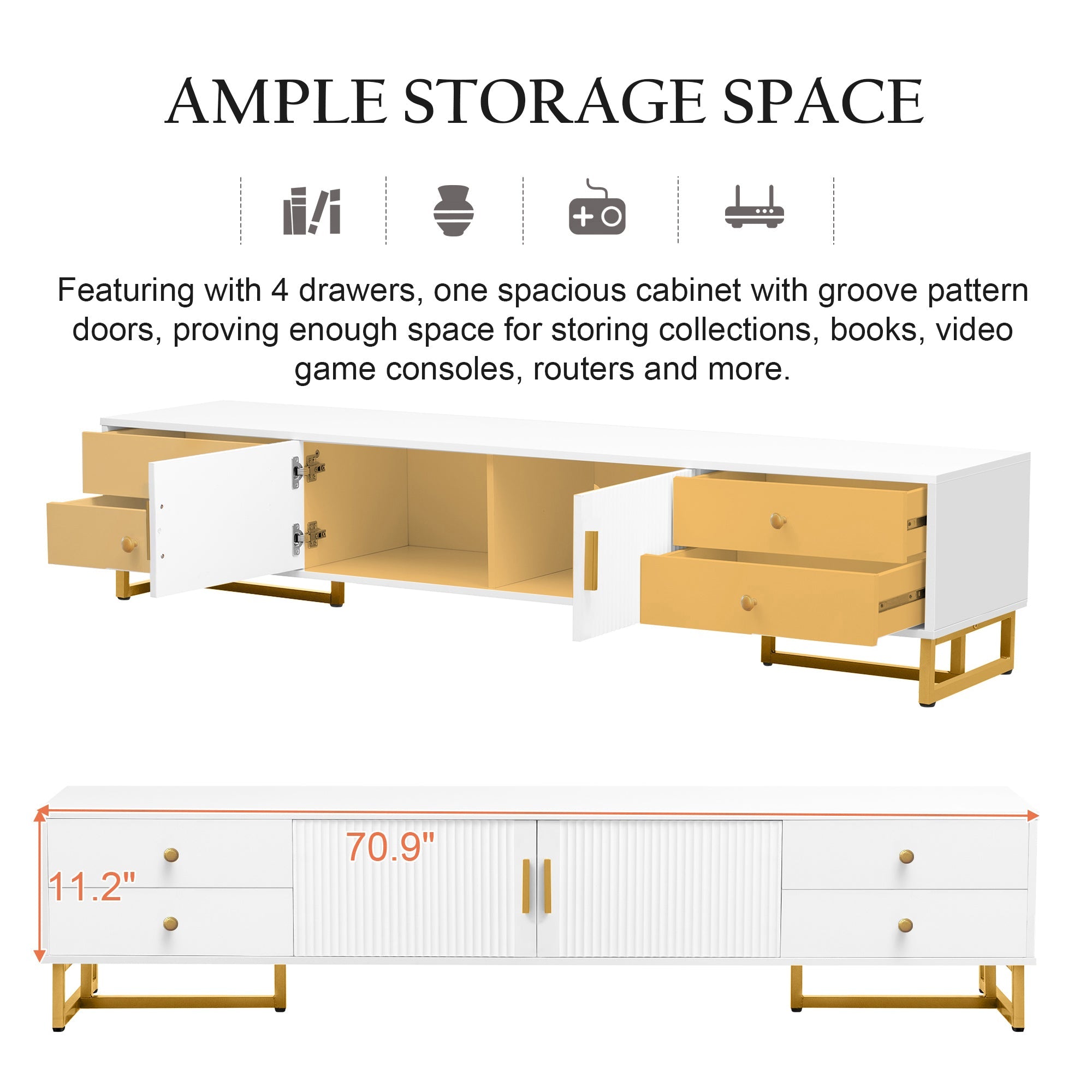 U-Can TV Stand for 65+ Inch TV, Entertainment Center TV Media Console Table, Modern TV Stand with Storage, TV Console Cabinet Furniture for Living Room(OLD SKU: WF530740AAK)