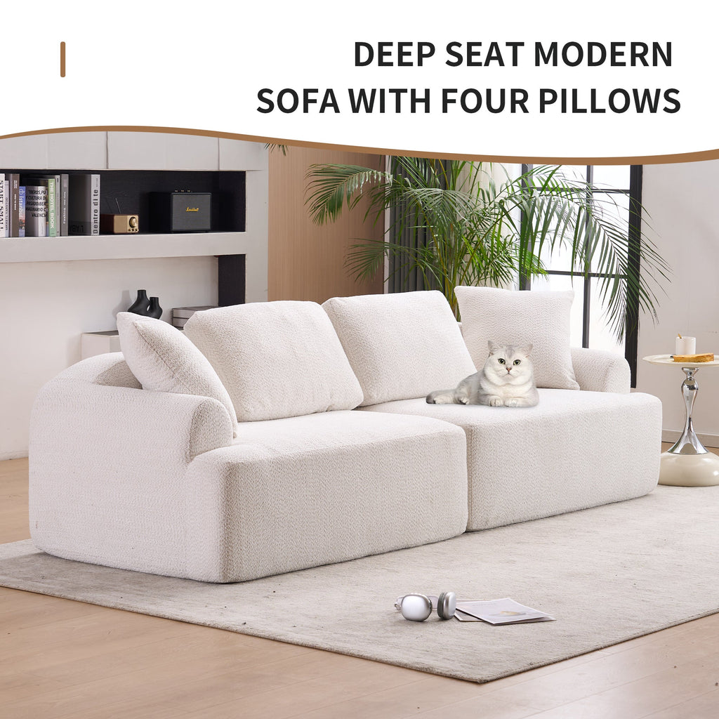 LY-024 BEIGE COMPRESSION SOFA: 4-seater combined sofa, Crochet Yarn Fabric, full sponge compression sofa,combined sofa with 4 pillows for home living/ Home Furniture/ Apartment