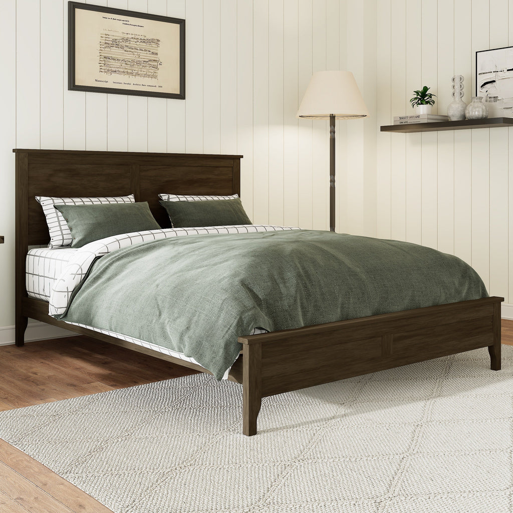 Modern Espresso Solid Wood Full Size Platform Bed with Sturdy Wooden Slats Support