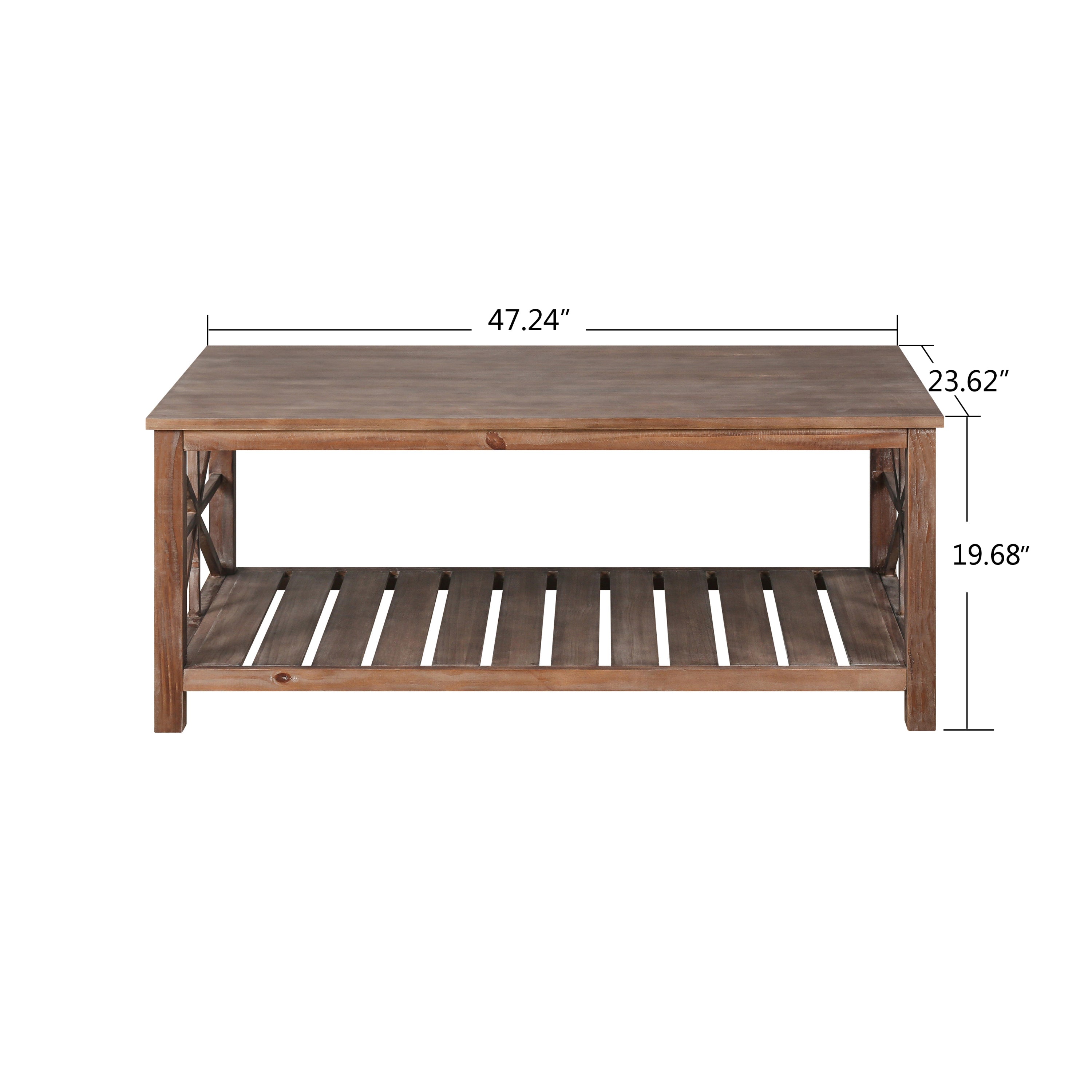 47 Inch Modern Coffee Table with Storage Shelf, Farmhouse Rectangle Living Room Center Table for Small Spaces(Antique Brown)
