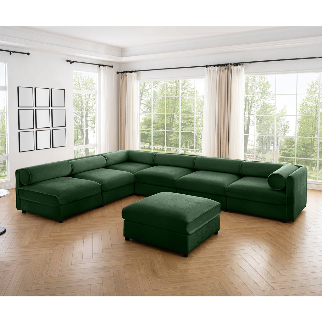 Modern 6-Piece Modular Sectional Sofa with Storage Soft Green Chenille Fabric  Contemporary Cylindrica Design for Living Room