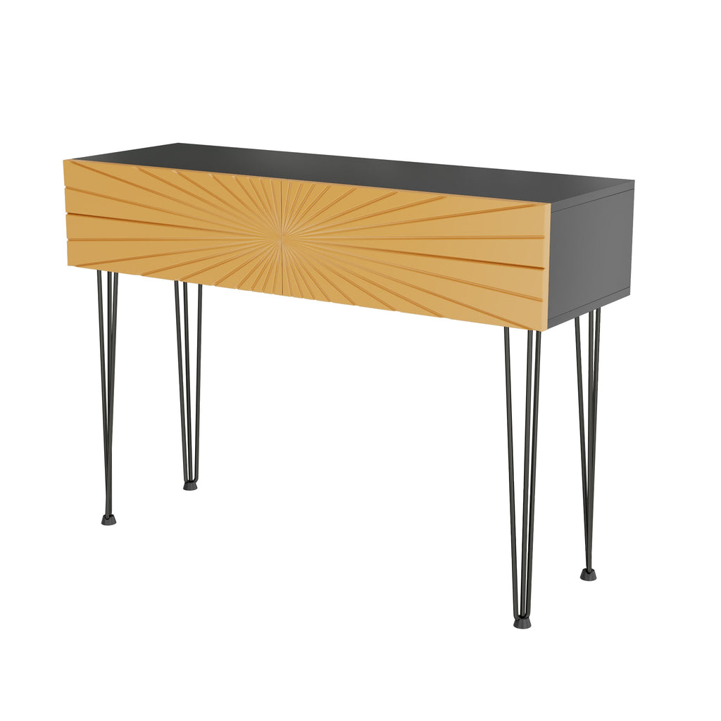 Mordern Farmhouse Wood 39.4' Console Table -  Black & Gold with 2 Drawers and Storage for Entryway