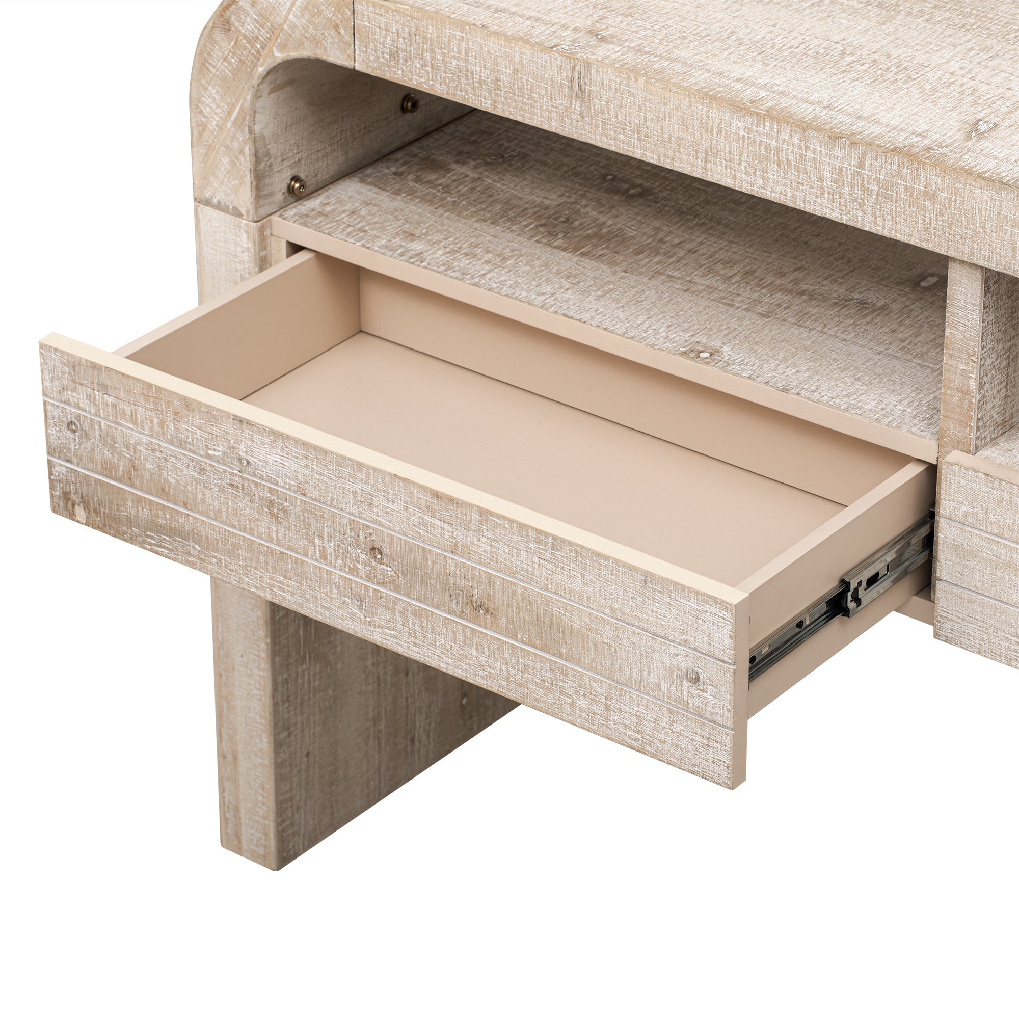 TREXM Console Table Entryway Table, Retro Curved Sofa Table with 2 Large Drawers, Narrow Console Table for Living Room Hallway Entrance, 52''×14''×31.5'', Natural Wood Wash