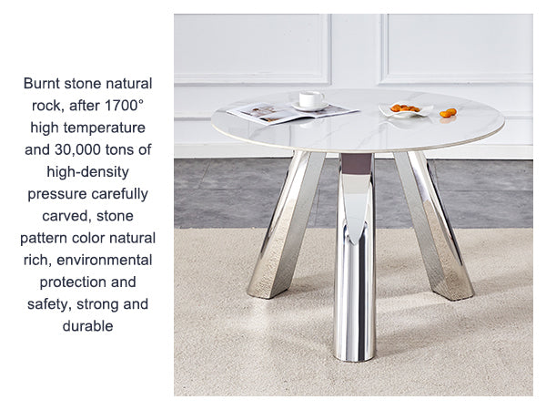42' Luxury Sintered Stone Table: 0.45' Durable Top + 6' Steel Legs, 350lb Capacity, Stain/Heat-Resistant White/Gray Veined Surface - Modern Minimalist Design
