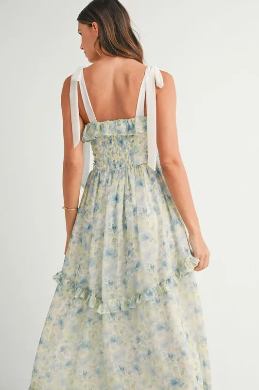MABLE Floral Printed Shoulder Strap Midi Dress