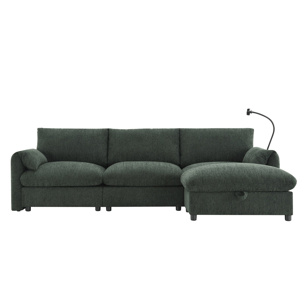 96.5'' Chenille Sectional Sofa with Storage Ottoman and Pockets,Adjustable Phone Holder,Wide Seat,4 Seat L Shaped Couch Set,Comfy Sofa with USB Charger for Living Room,Apartment,3 Colors