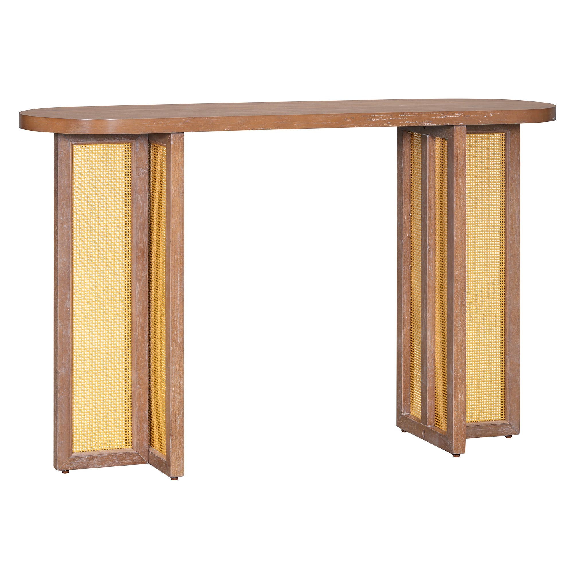 TREXM Farmhouse Rattan Console Table Entryway Table, Narrow Console Table with Storage, Hallway Table for Living Room, Entrance (Natural Wood Wash)