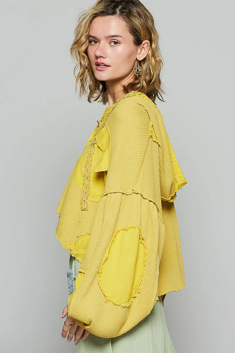 POL Raw Hem Cropped Hooded Jacket