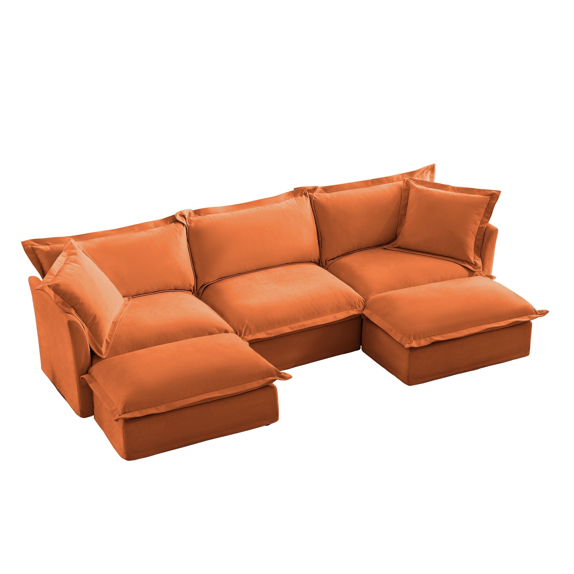 Slipcovered U Shape Sectional Deep Seat Sofa Couch, 3 Seater Sofa with French Edges Design Multiple Big Pillows, Modular Deep Seat Sectional Sofa Comfy Cloud Couch for Living Room, Apartment,Chenille