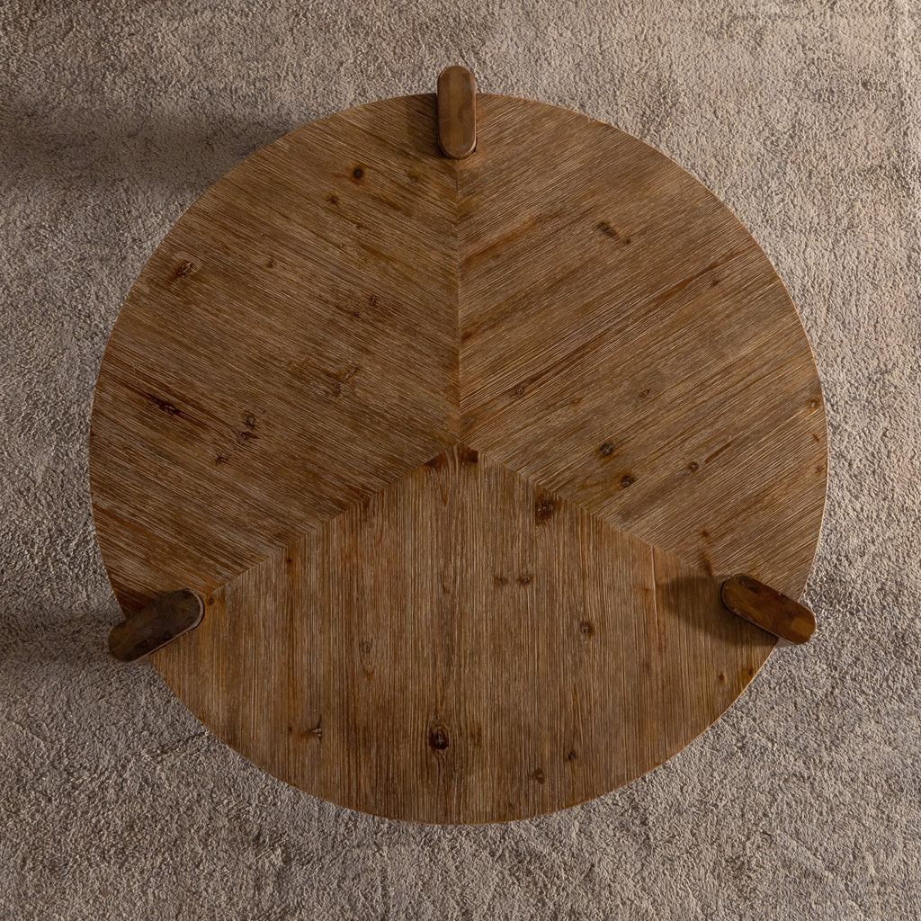 Wood Round Coffee Table for Living Room, Rustic Natural Coffee Table for Apartment, Easy Assembly