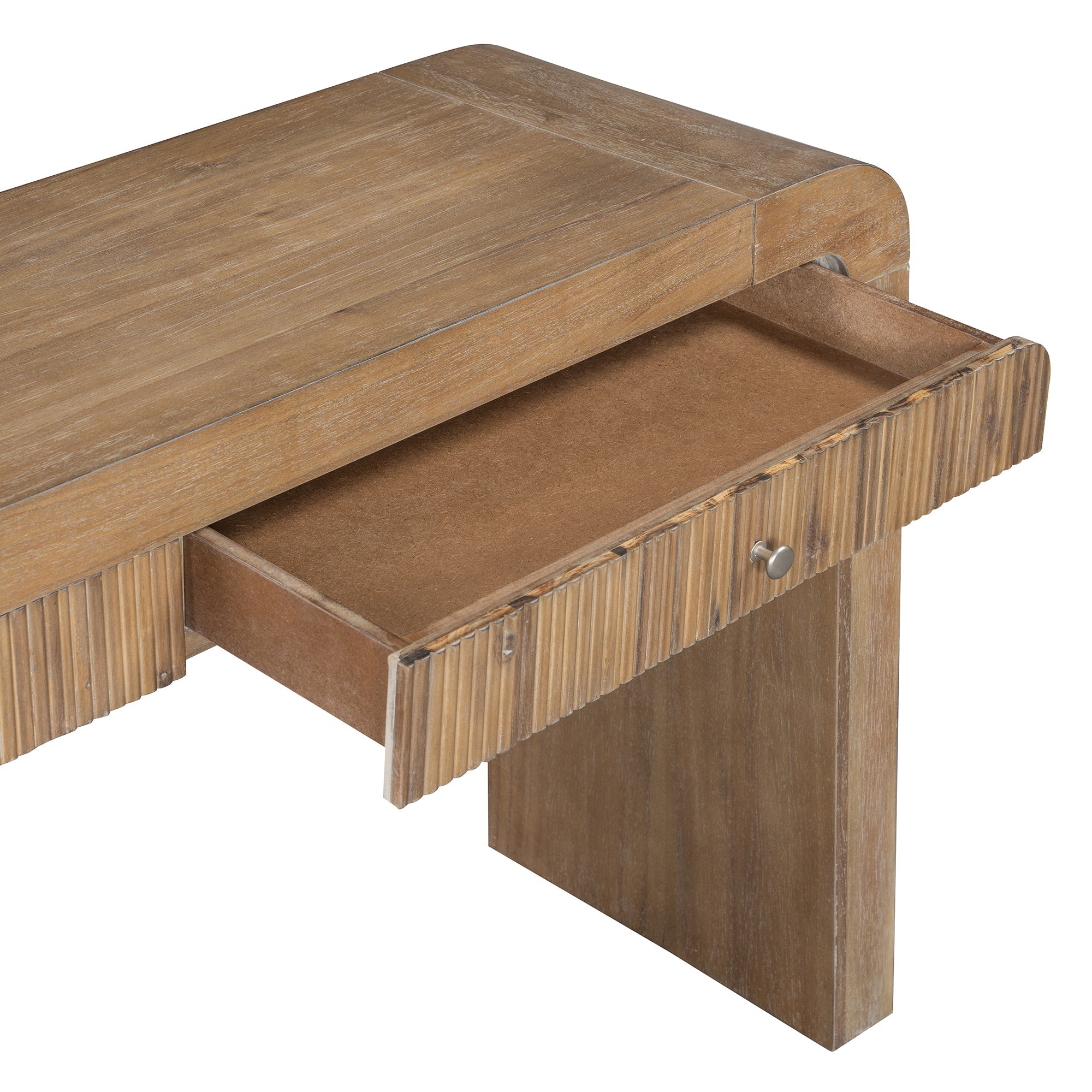 TREXM Rustic Console Table with Fluted Drawer Front, Entryway Table with Curved Corners & Thick Legs, Sturdy Sofa Table for Hallway & Living Room (Natural)