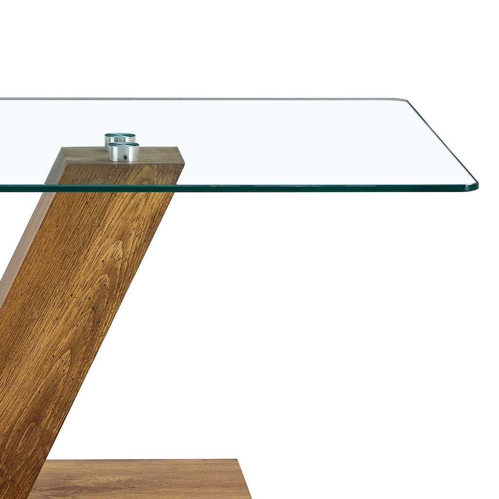 A modern minimalist style coffee table. Transparent tempered glass tabletop with wooden MDF columns. Suitable for living room and dining room.  CT-V