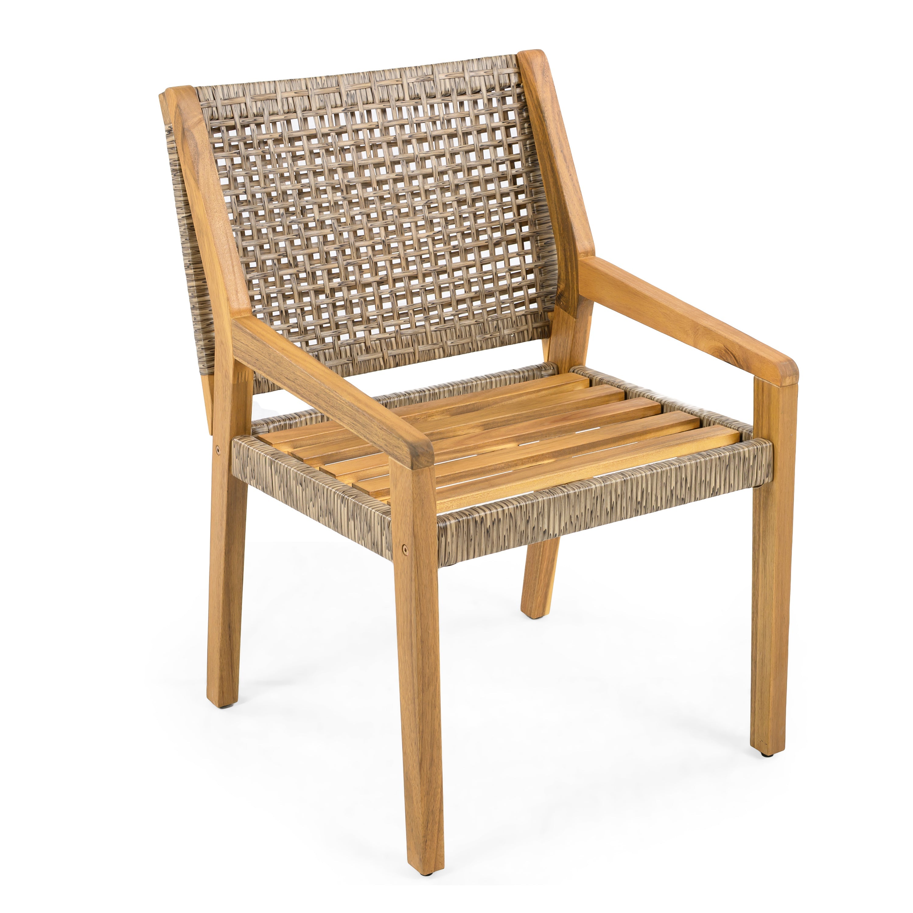 Outdoor Dining Set – Premium Acacia Wood Della Table & Wicker Chairs with Cream Cushion for Comfortable Dining Experience,Suitable for large gatherings(1 Table + 4 Chairs)