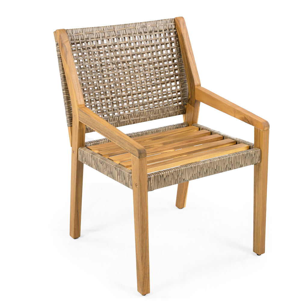 Outdoor Dining Set – Premium Acacia Wood Stamford Table & Wicker Chairs with Cream Cushion for Comfortable Dining Experience,Suitable for large gatherings(1 Table + 4 Chairs)