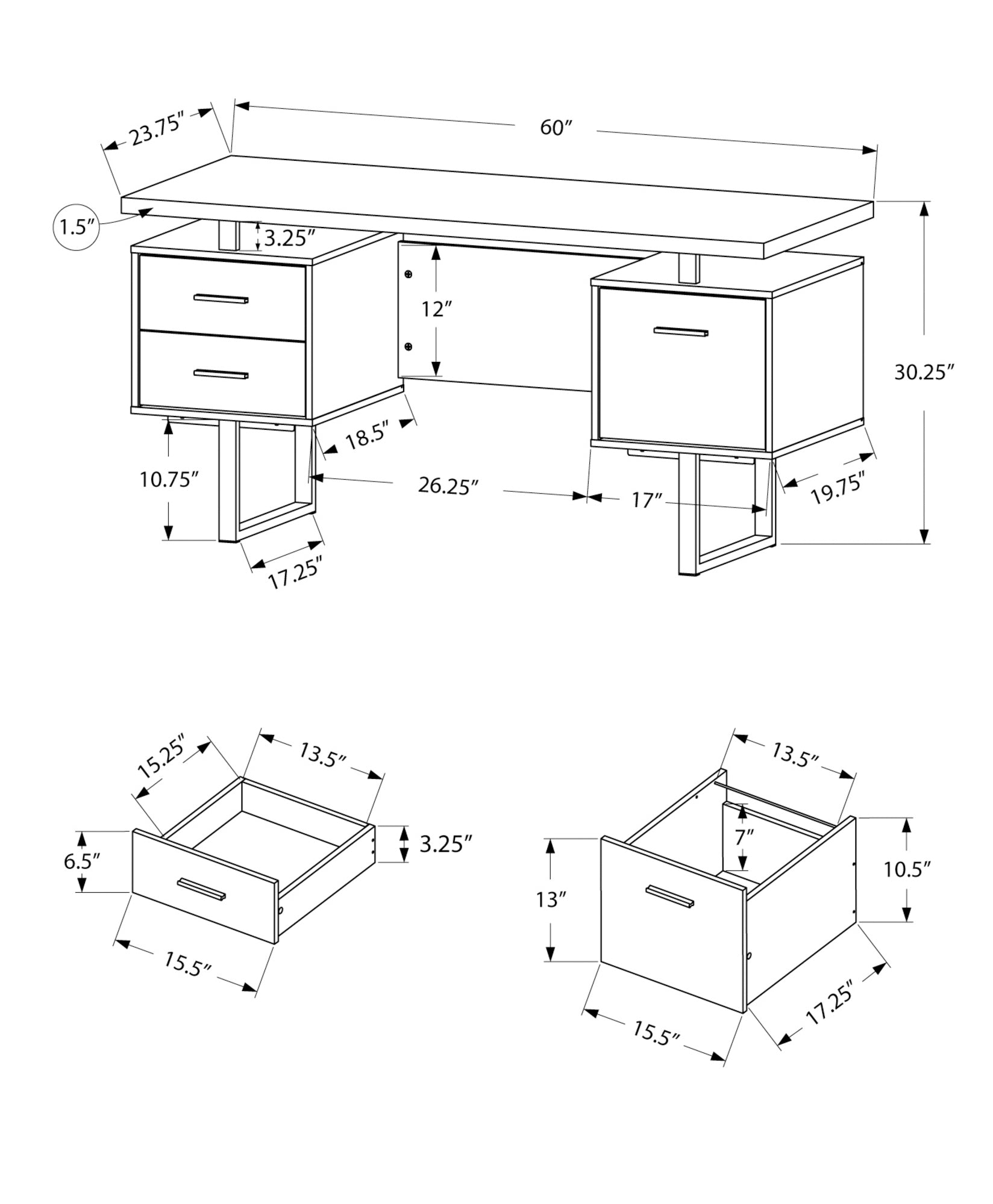Computer Desk, Home Office, Laptop, Left, Right Set-up, Storage Drawers, 60'l, Work, Brown Laminate, Black Metal, Contemporary, Modern