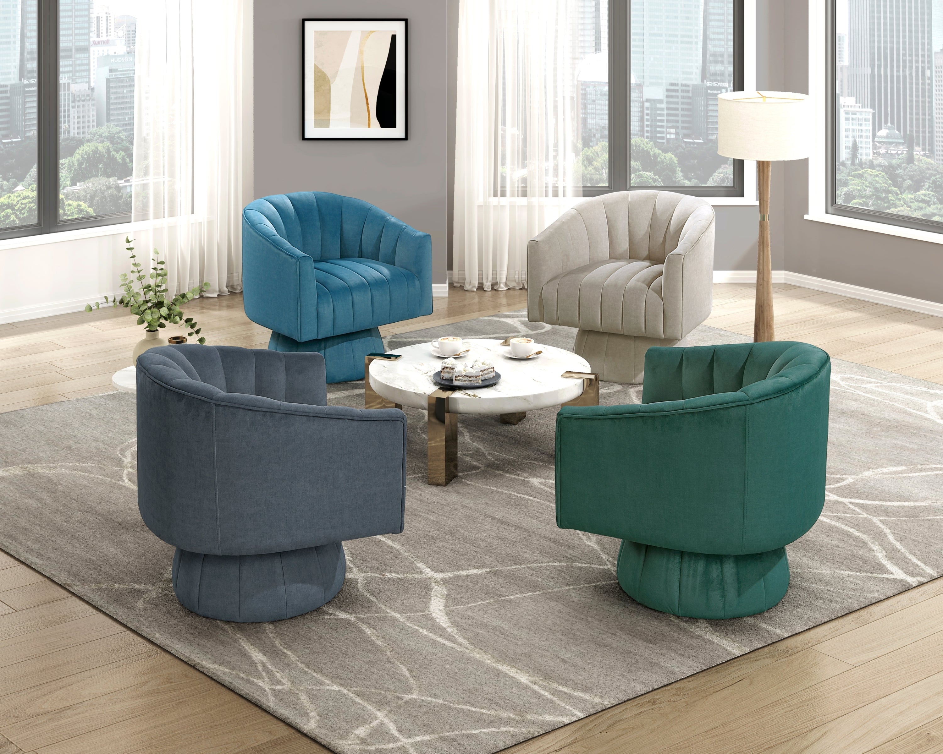 Dark Gray Velvet Accent Chair Modern Luxury Living Room Furniture, 1pc Swivel Chair Comfortable Barrel Back