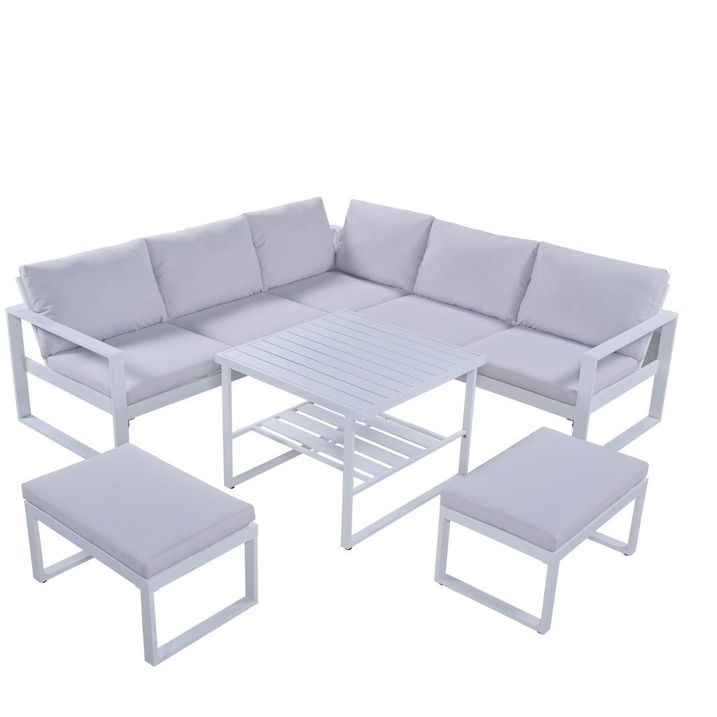 [Not allowed to sell to Wayfair]U_Style Industrial Style Outdoor Sofa Combination Set With 2 Love Sofa,1 Single Sofa,1 Table,2 Bench