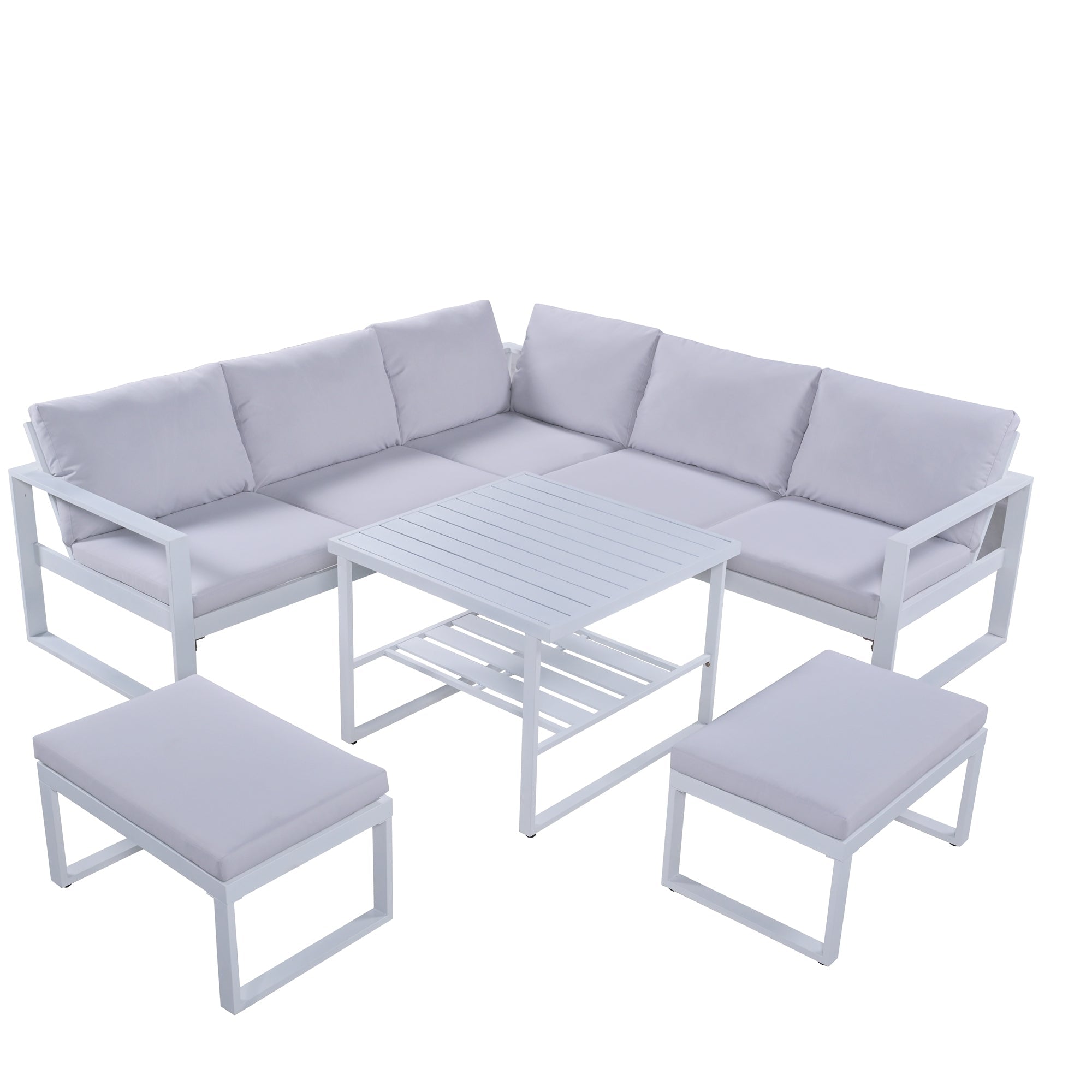 [Not allowed to sell to Wayfair]U_Style Industrial Style Outdoor Sofa Combination Set With 2 Love Sofa,1 Single Sofa,1 Table,2 Bench