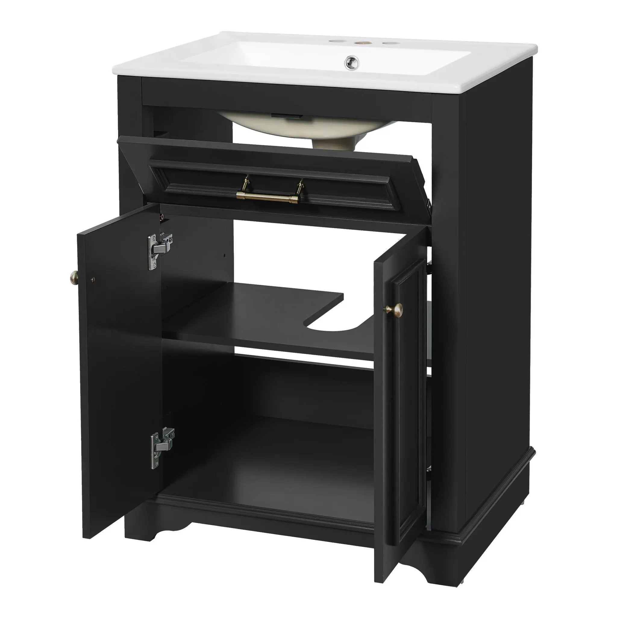 Bathroom Vanity With Integrated Sink, 2 Door Cabinet With Tip Out Drawer, Rectangular Design