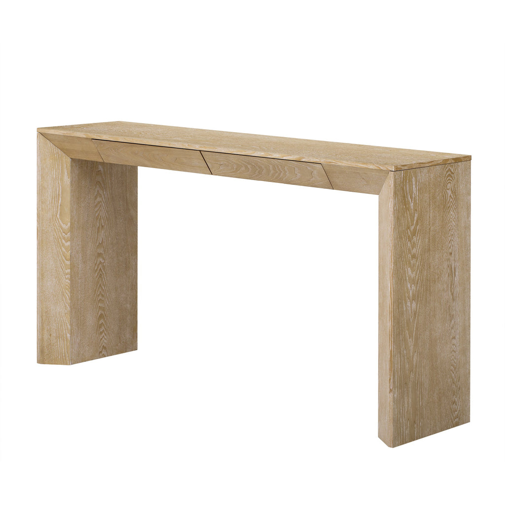 TREXM 60' Modern Farmhouse Console Table with 2 Concealed Drawers, Waterfall Design Entryway Table with Thickened Legs & Rustic Wood Grain for Living Room, Entryway & Hallway (Natural)