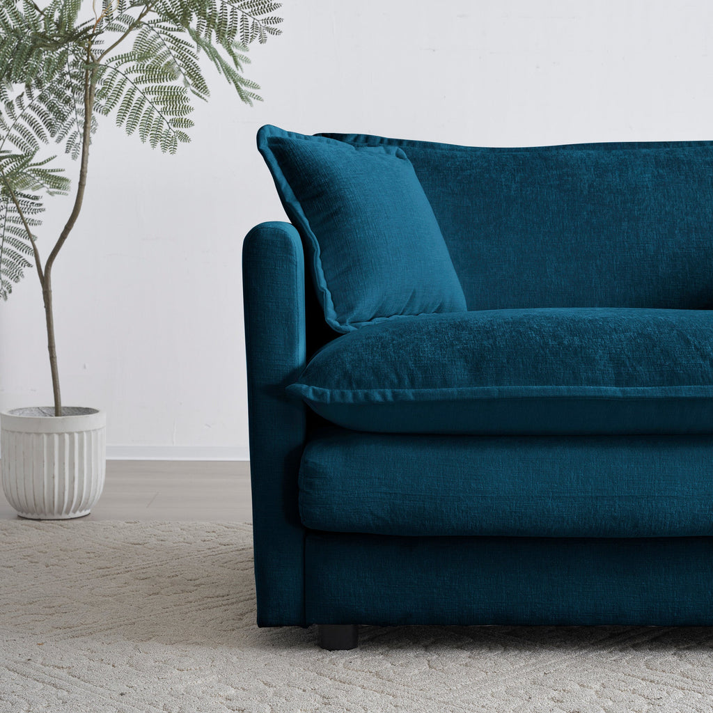 Comfortable Deep Seat Reversible Modular 6 Seater Sectional Super Soft Sofa U Shaped Sectional Couch with 3 Ottomans, 3 Toss Pillows and 2 Arm Pillows , Blue Chenille