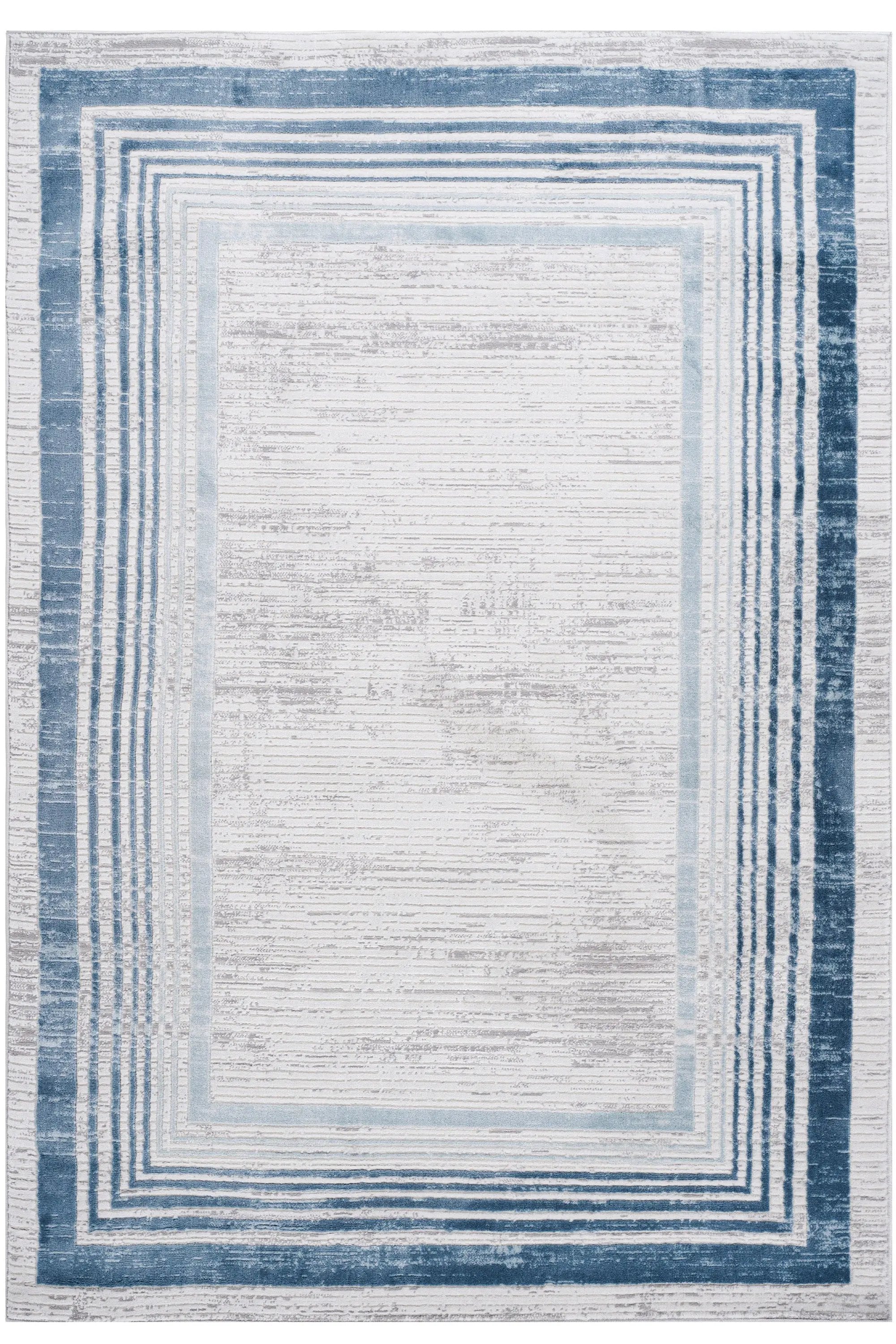 6X9 Blue/Ivory/Bordered Non-Shedding Living Room Bedroom Dining Home Office Stylish and Stain Resistant Area Rug