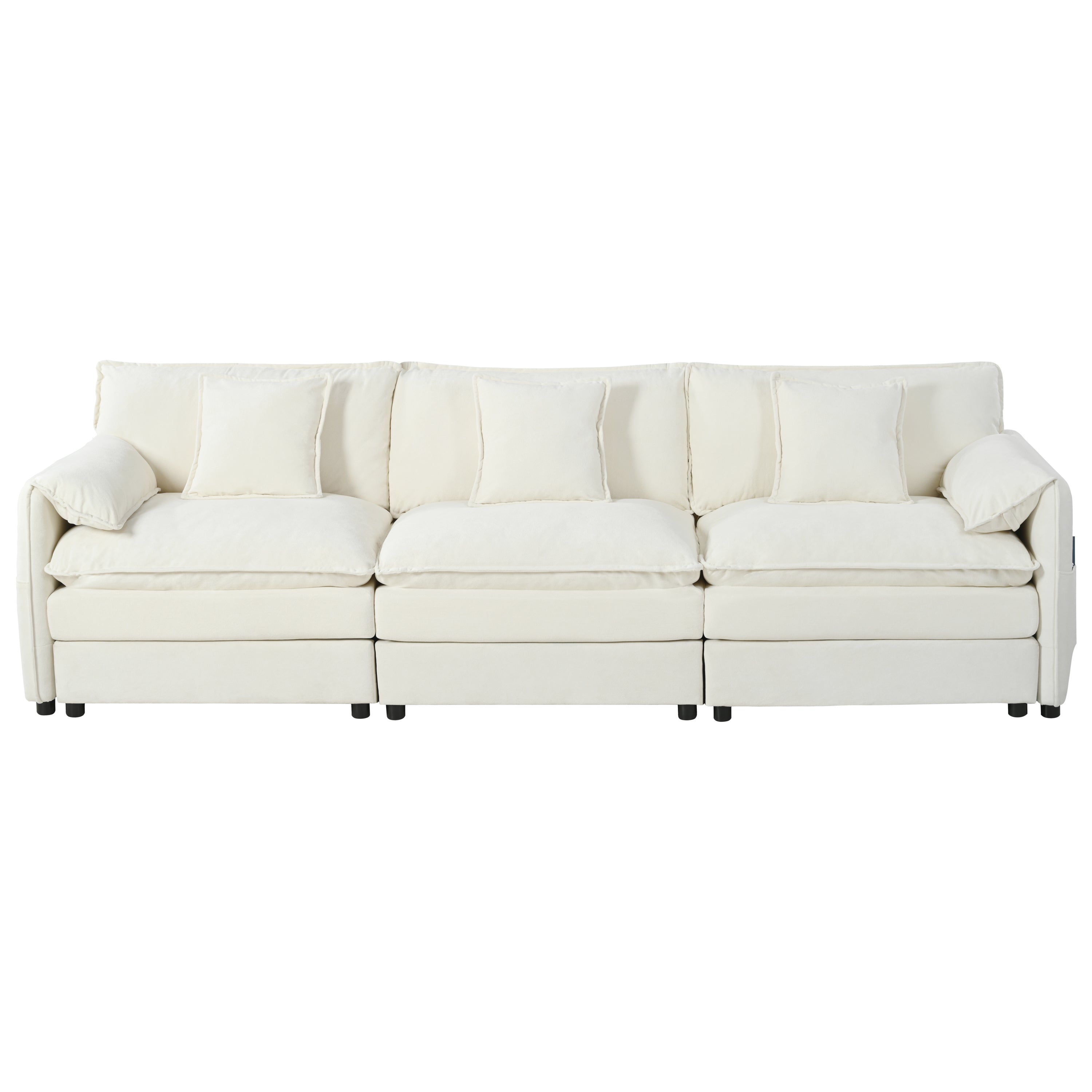 Modular Sectional Sofa, Oversized Deep Seat U Shaped Couch Set for Living Room, 3-Seater Comfy Cloud Couches with 2 Movable Ottomans, DIY Combination, Chenille,Beige