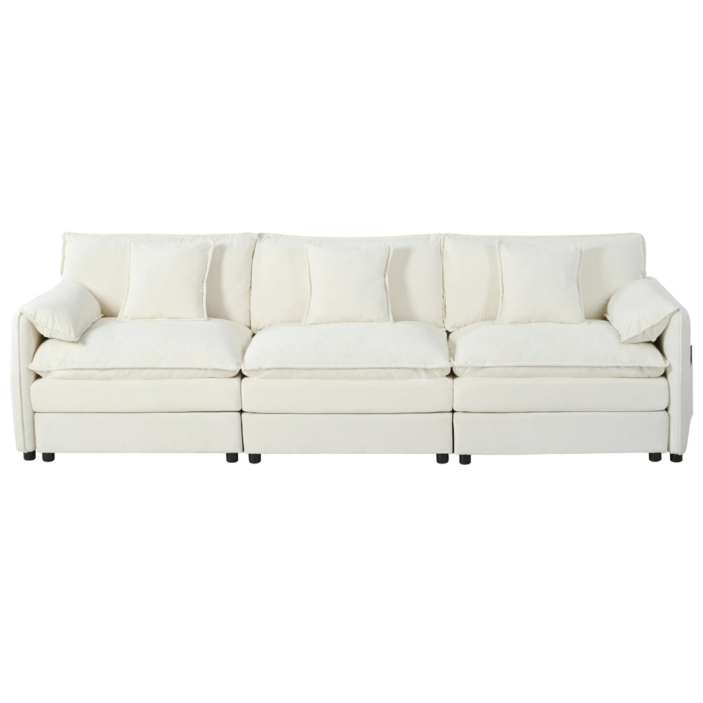 Oversized Deep Seat Sectional Cloud Sofa Sleeper with 3 Ottomans & Soft Pillows, Modular Couch Bed for Living Room, Apartment, DIY Combination Chenille,Beige