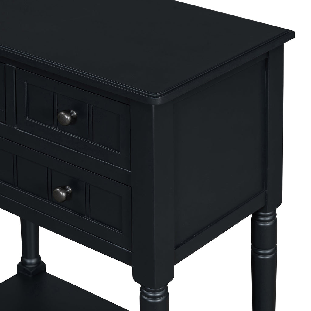 TREXM Narrow Console Table, Slim Sofa Table with Three Storage Drawers and Bottom Shelf (Black)