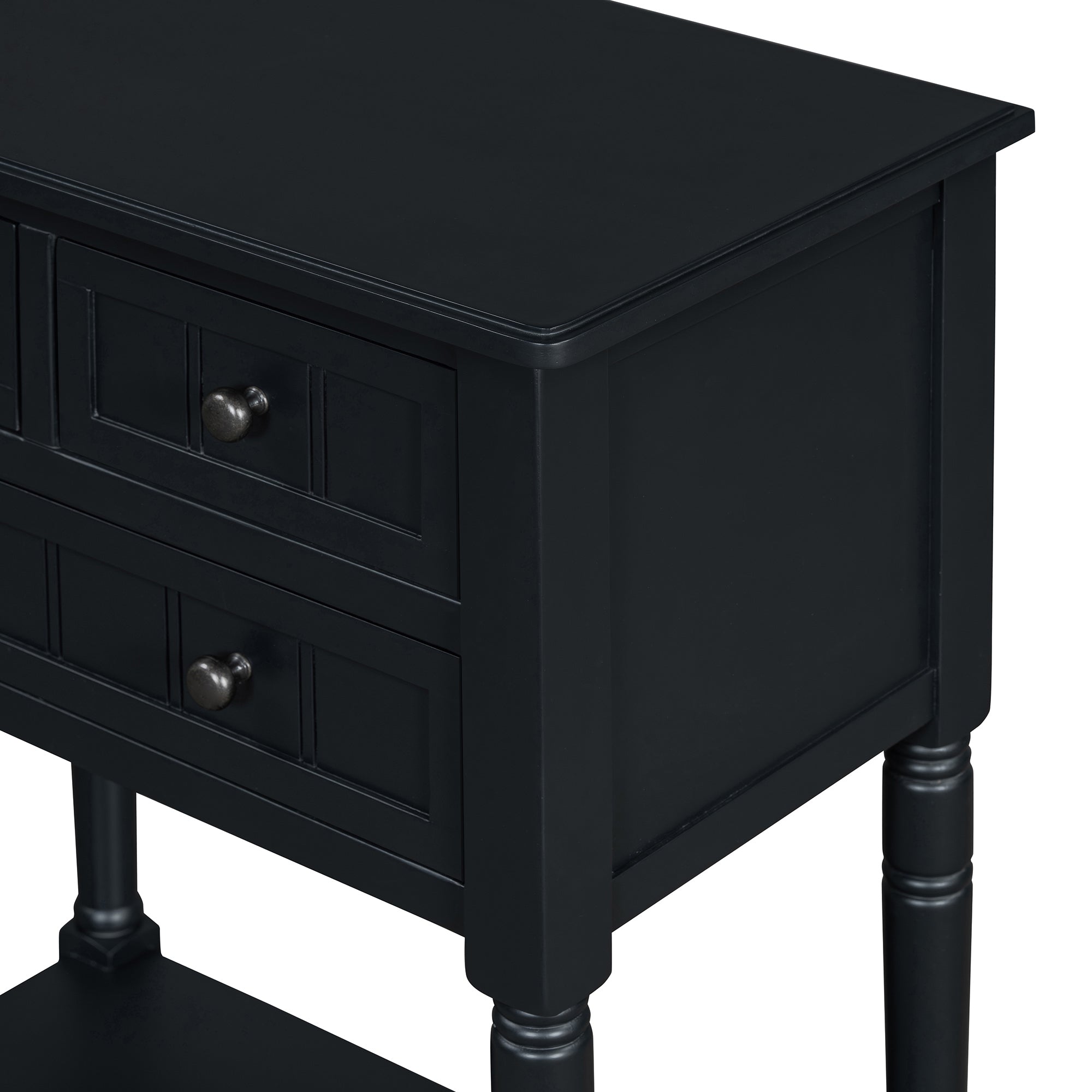 TREXM Narrow Console Table, Slim Sofa Table with Three Storage Drawers and Bottom Shelf (Black)