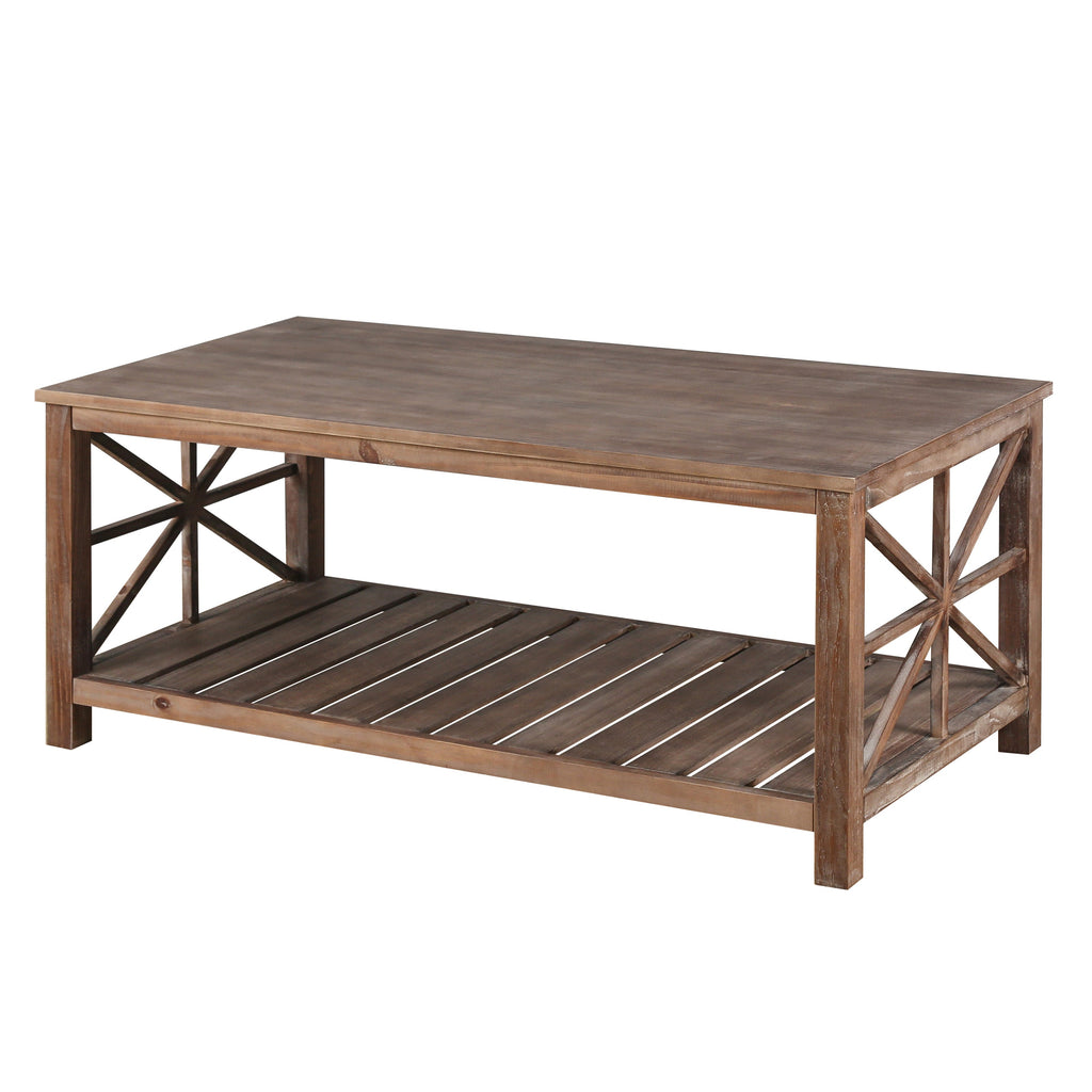 47 Inch Modern Coffee Table with Storage Shelf, Farmhouse Rectangle Living Room Center Table for Small Spaces(Antique Brown)
