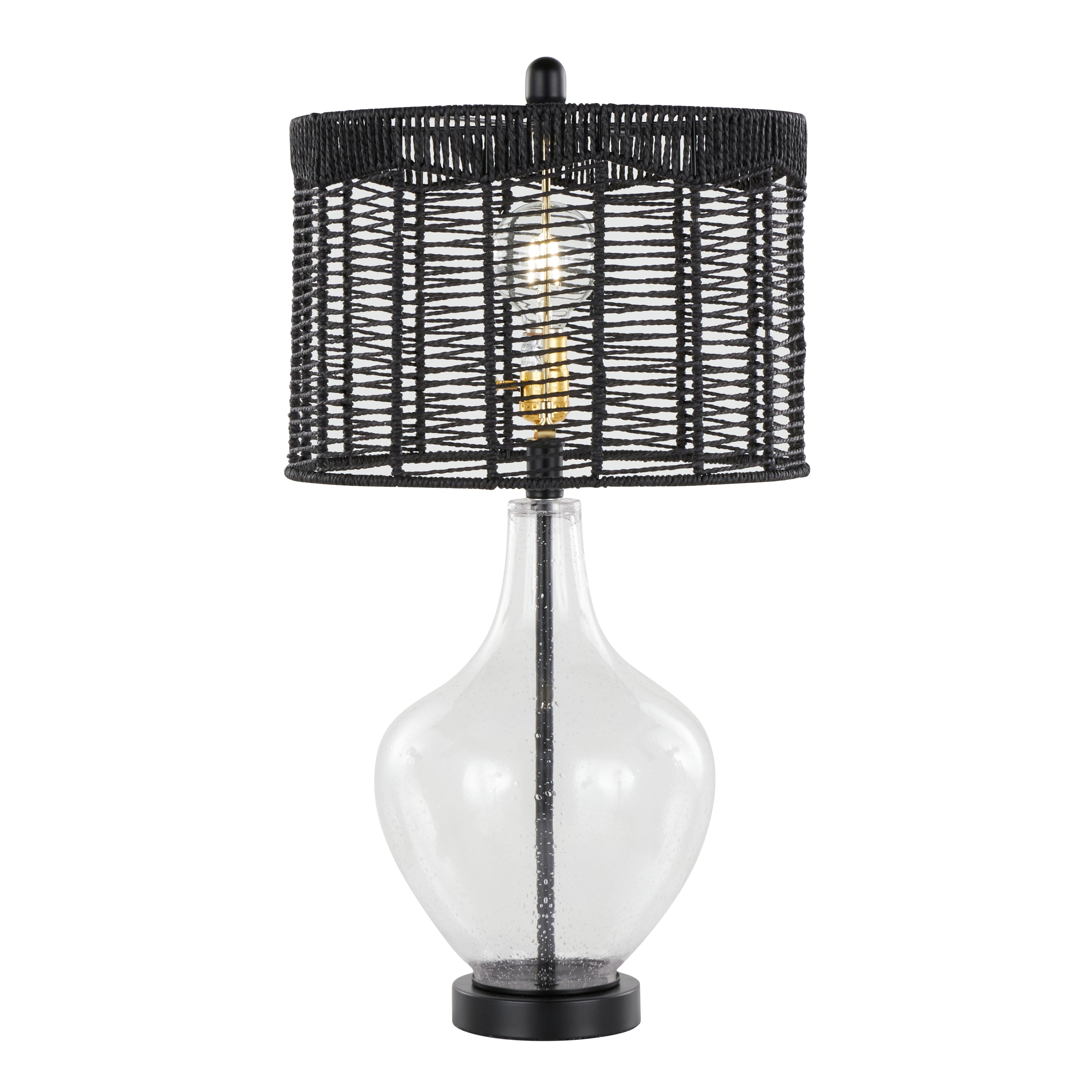 Jenna 26 ' Contemporary Glass Table Lamp in Clear Seeded Glass, Matte Black Metal and Matte Black Rope Rattan Shade from Grandview Gallery by LumiSource - Set of 2