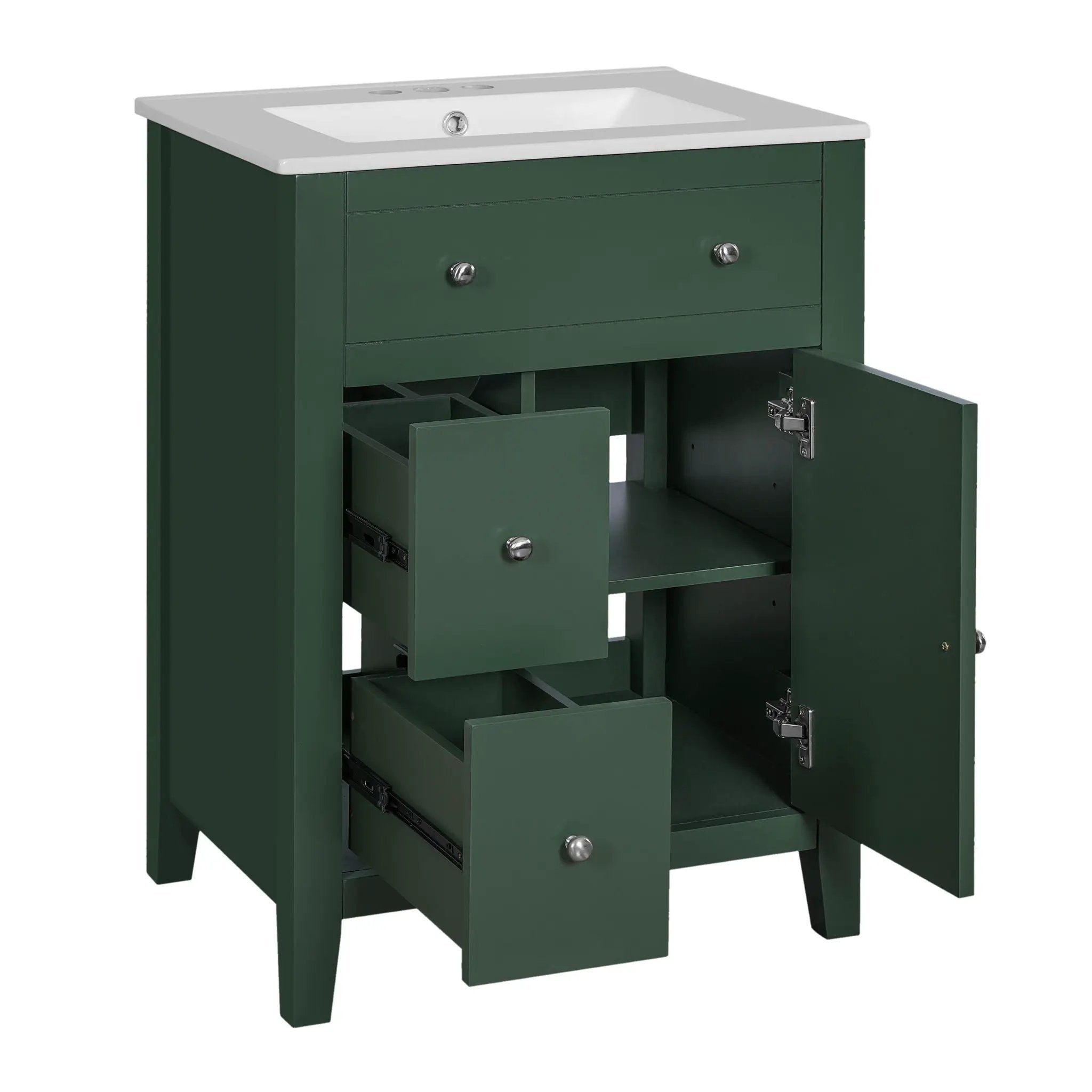 Bathroom Vanity With Basin, Rectangular Cabinet With 2 Drawers And Soft Closing Door