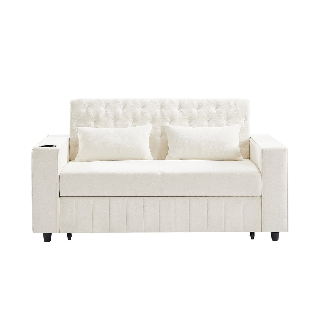 61.4' Pull-out Sofa Bed Convertible Couch Loveseat Sofa Modern Sleeper Sofa with Adjustable Backrest for Living Room, Beige