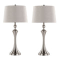 Flint 30' Contemporary Metal Table Lamp in Brushed Nickel with Taupe Textured Slub Linen Shade and Built-In USB Port from Grandview Gallery by LumiSource - Set of 2