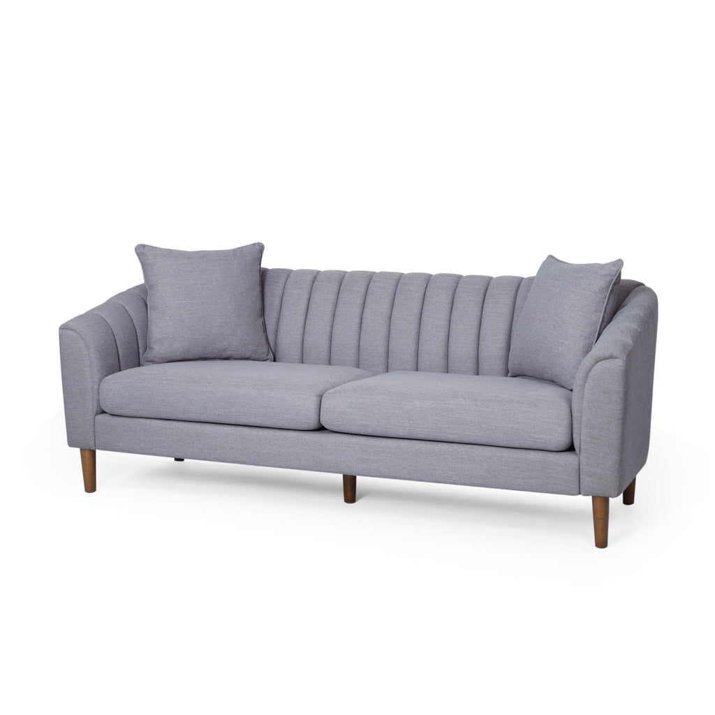 Contemporary 3-Seater Sofa with Plush Accents and Button Tufted Diamond Stitching in Grey Fabric