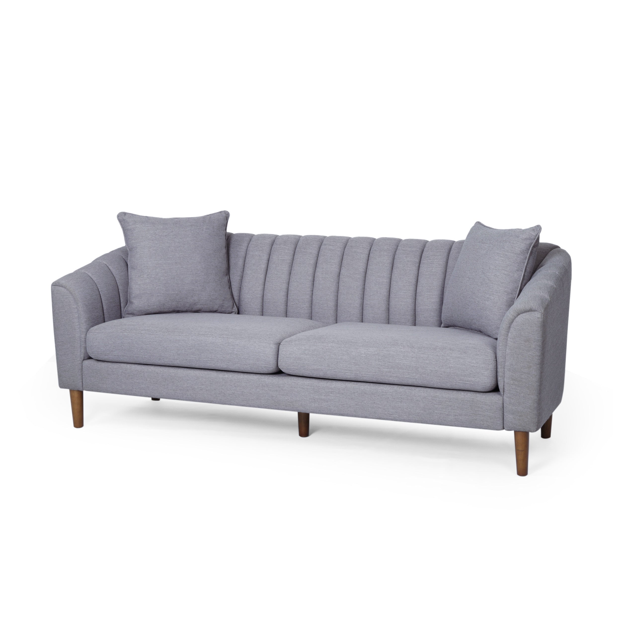 Contemporary 3-Seater Sofa with Plush Accents and Button Tufted Diamond Stitching in Grey Fabric