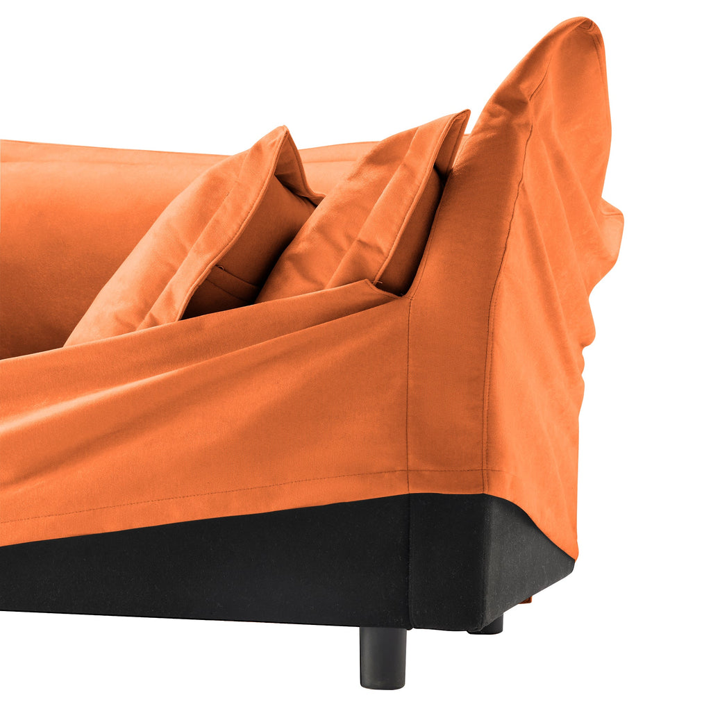 Slipcovered Sofa Couch, Modern 3 Seater Sofa with Suppleness Armrests, Chenille Fleece Deep Seat Sofa with Soft Multiple Big Pillows, Comfy Couch for Living Room, Apartment,Chenille Fabric, Orange