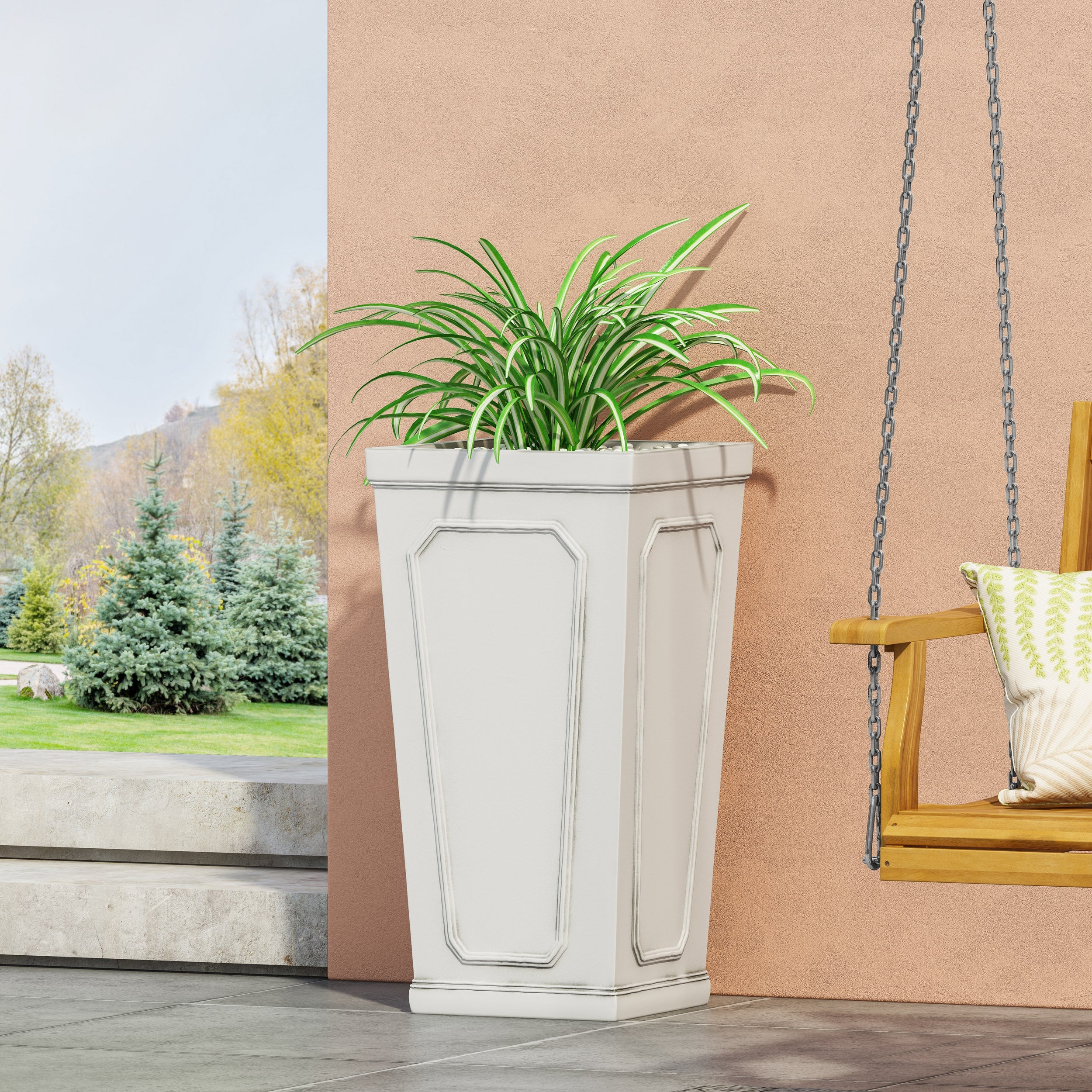16'' x 30.5'' Outdoor MGO Planter with Antique White Finish